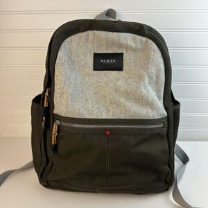 State Backpack Nevins Bag Olive Green Gray Wool Felt Panel Laptop Travel Commute